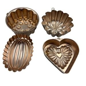 Vintage Mirro Finest Aluminum Made In USA Jello Cake Molds Bunt Heart Oval